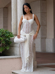 Sheer Lace Strap Bodycon Party Dress