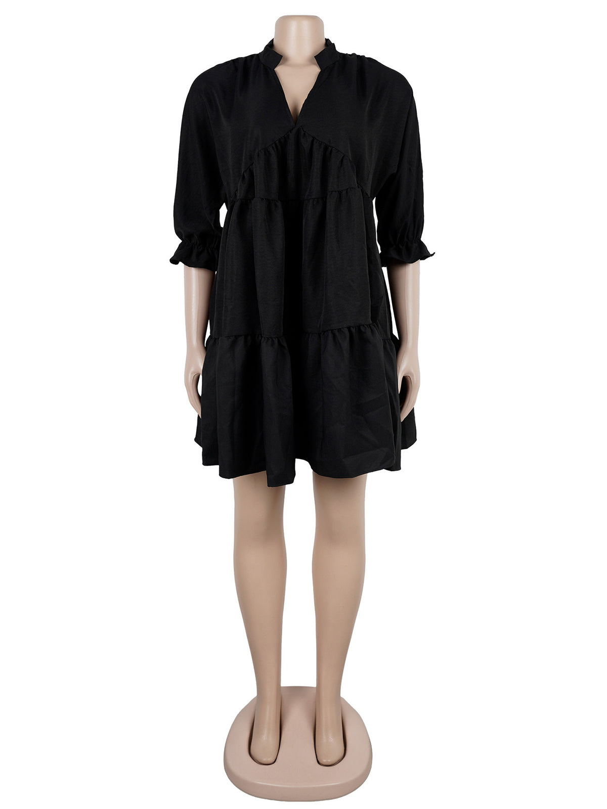 Casual V-neck Bubble Sleeve Loose Mini Dress