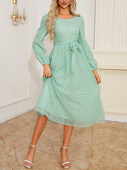 Fashion Lantern Sleeve Flounce Hem Jacquard Dress