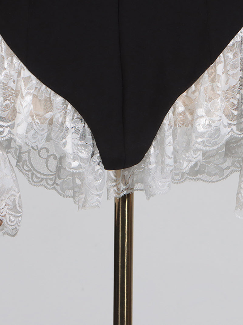 Elegant Lace Patchwork Ruffles Blazer Bodysuit
