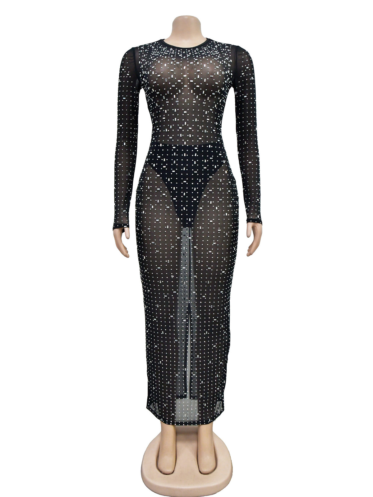 Sexy Rhinestone Sheer Mesh Slim Dress