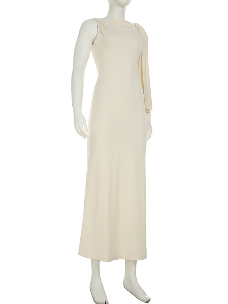 Elegant Asymmetric Collar Sleeveless Vacation Dress