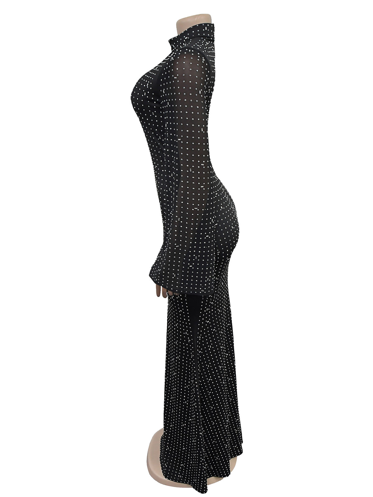 Elegant Rhinestone Sheer Mesh Bodycon Maxi Dress