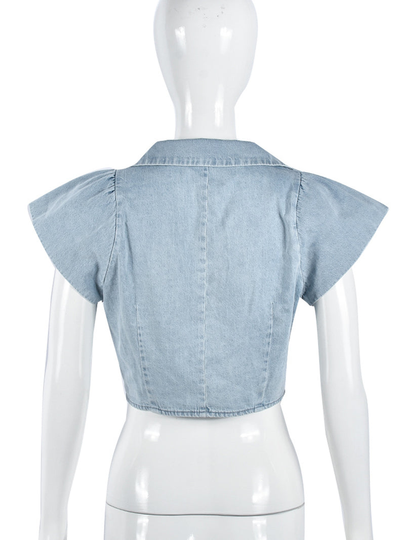 Fashion Cropped Cardigan Denim Waistcoat