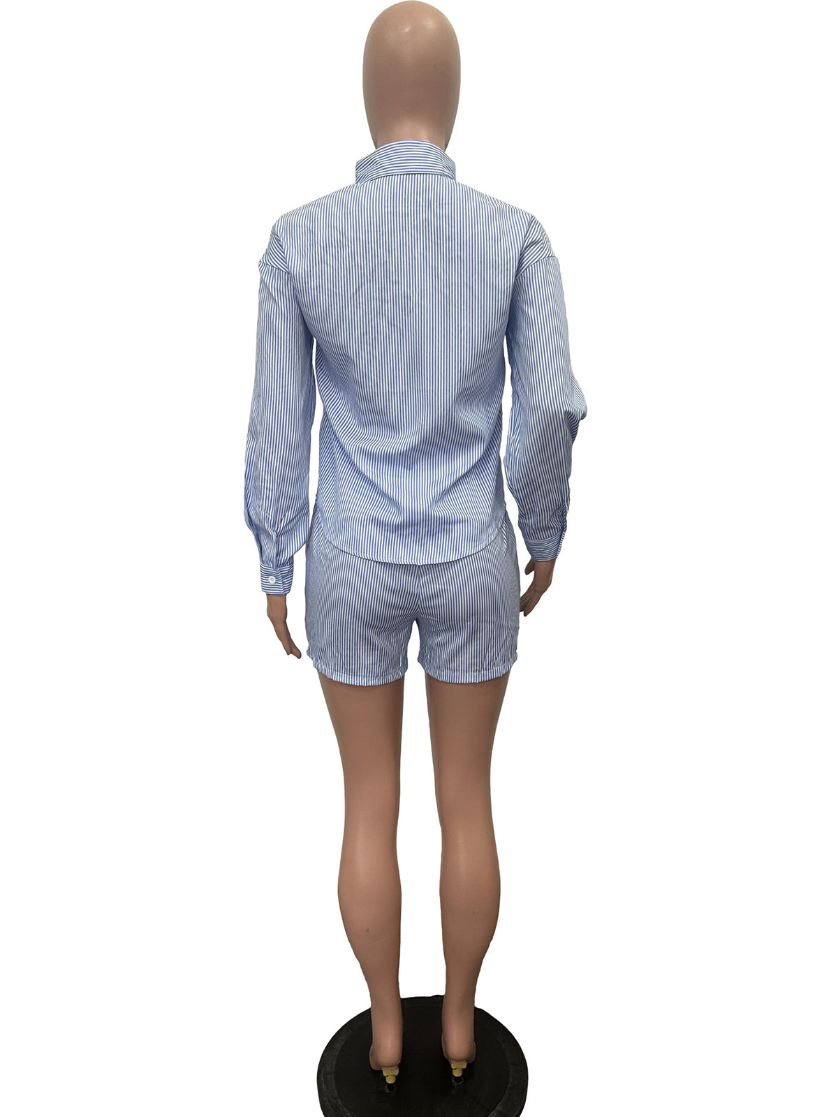 Casual Stripe Button Down Shirt And Shorts Sets