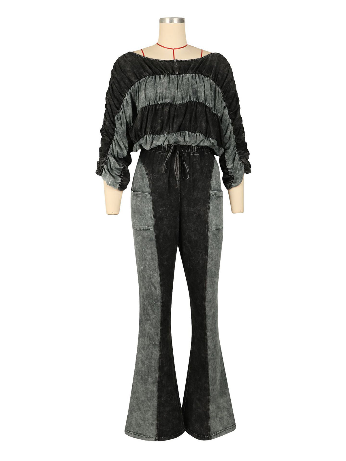 Fashion Ruched Crop Top and Lounge Pant Sets