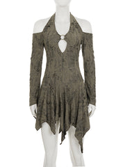 Fashion Halter Off Shoulder Asymmetry Hem Dress