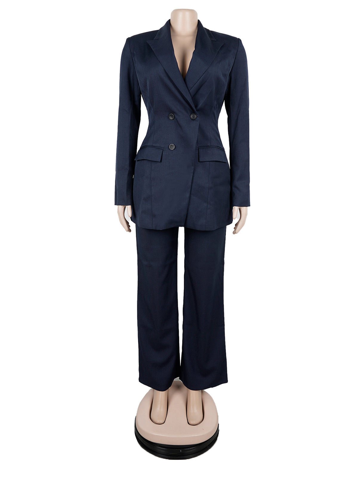Casual Double-breasted Cinched Waist Blazer Suit Set