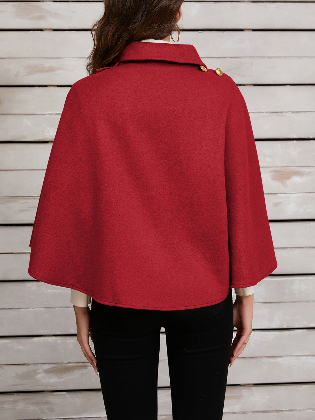 Wool Blends Ponchos Shoulder Clasp Short Cape Coat