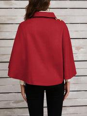 Wool Blends Ponchos Shoulder Clasp Short Cape Coat