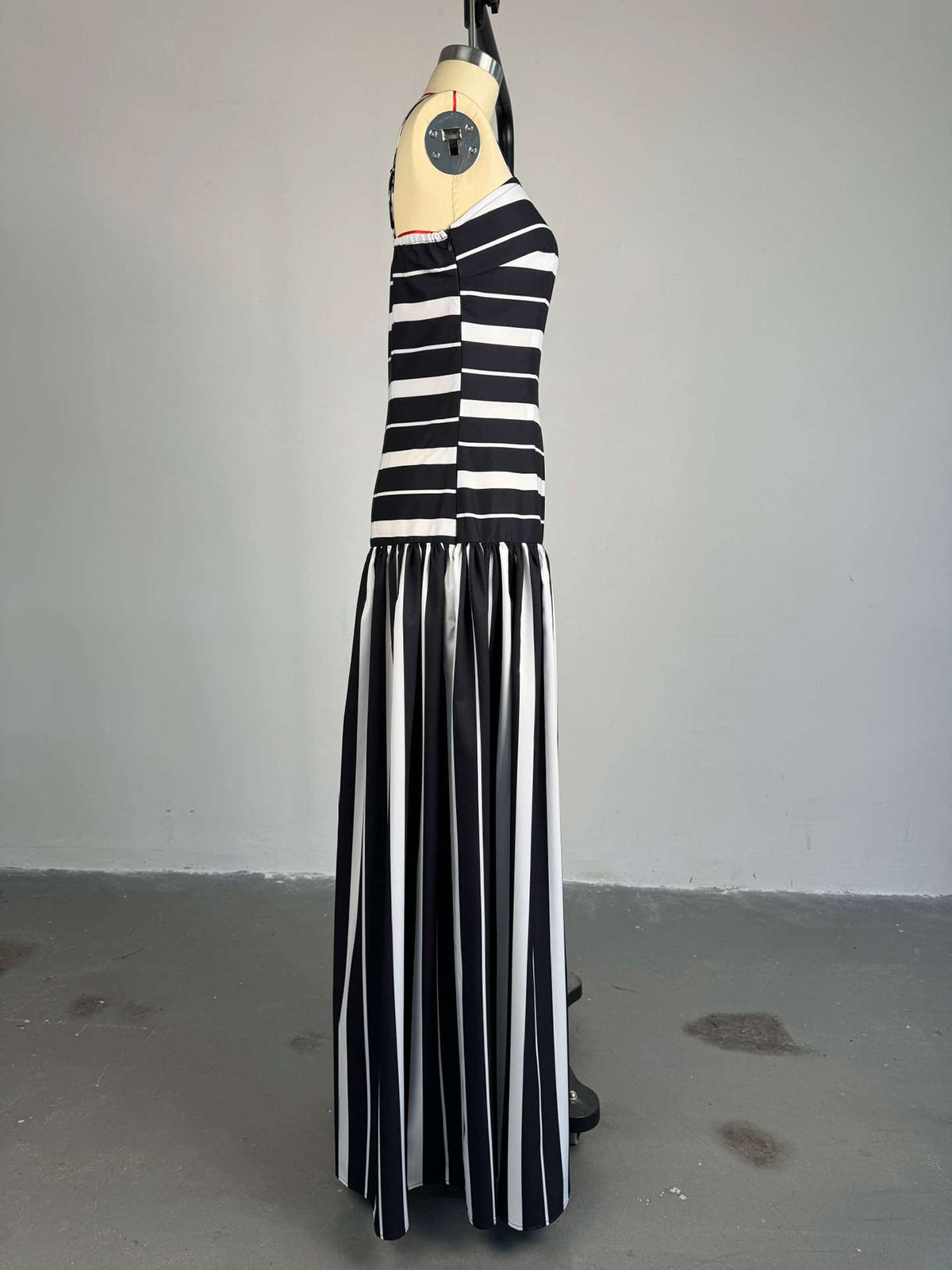 Fashion Spaghetti Strap Stripe Patchwork Maxi Dress