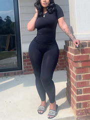 Solid Color T Shirt Tights Pants Sports Two Piece Set