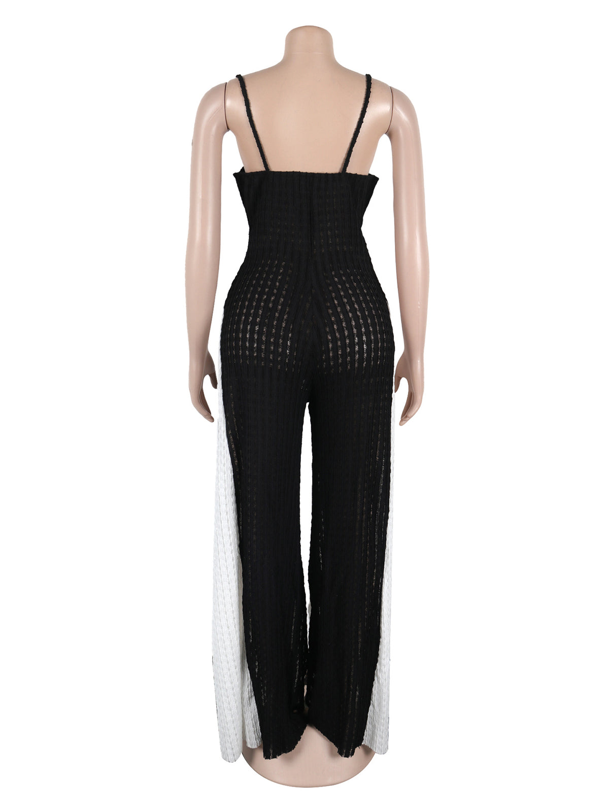 Elegant Color Block Backless Halter Wide Leg Jumpsuit