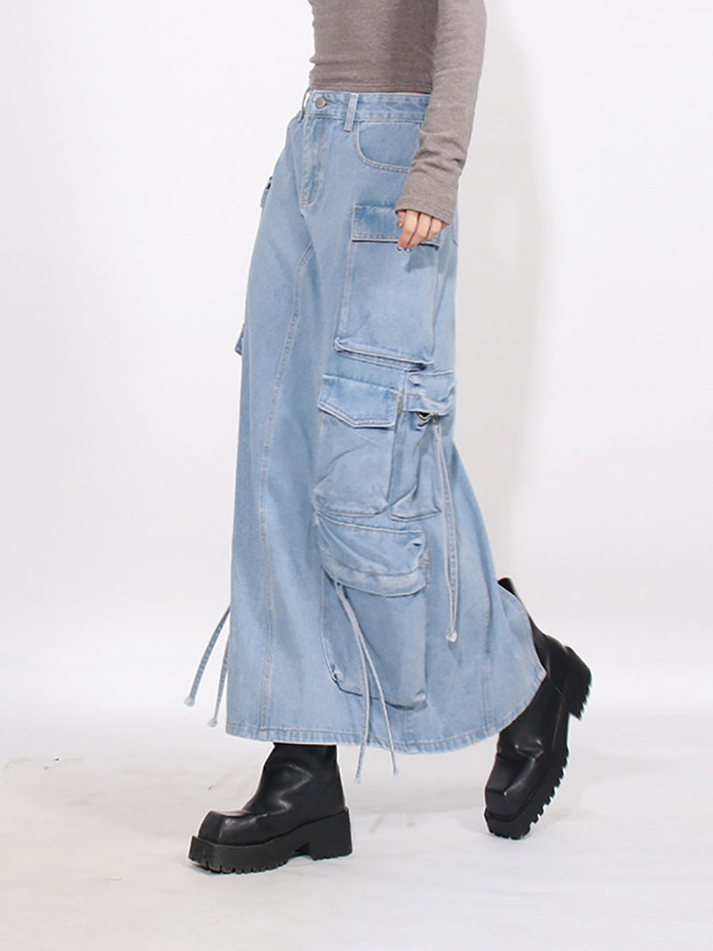Casual Multi-pocket Cargo Denim Skirt