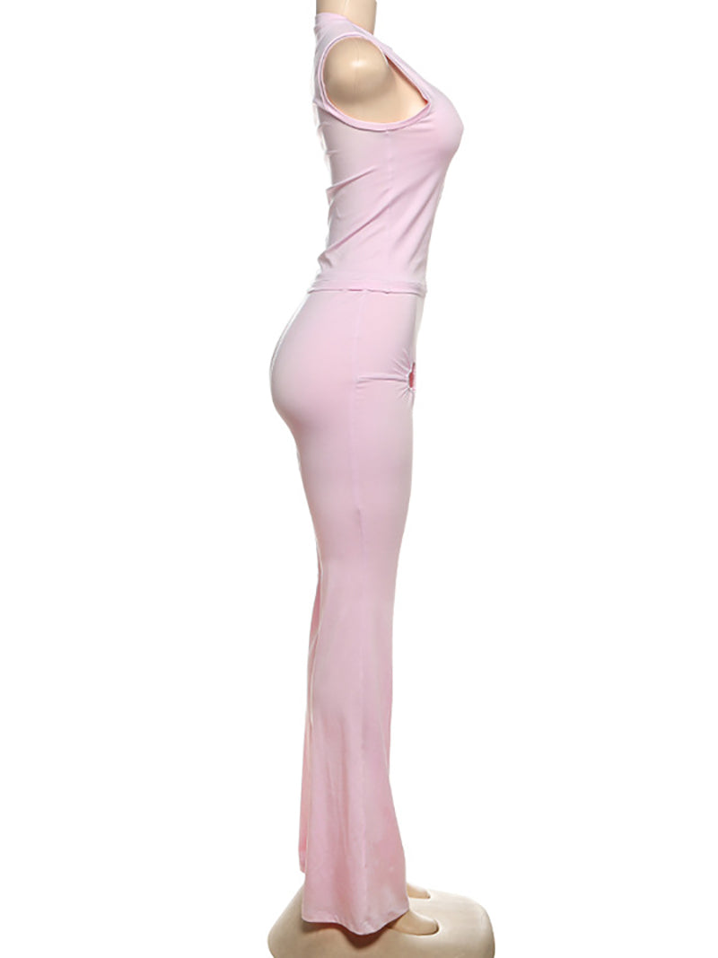 Casual Love Heart Cutout Sleeveless Pants Set