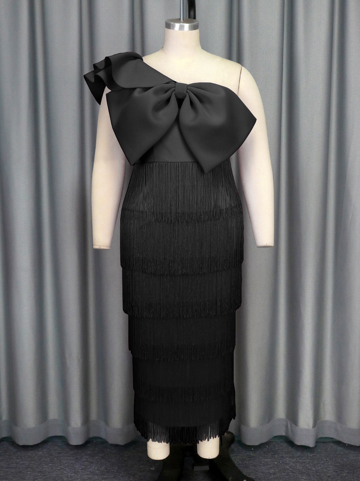 Elegant One Shoulder Bow Backless Slim Fit Fringe Dress