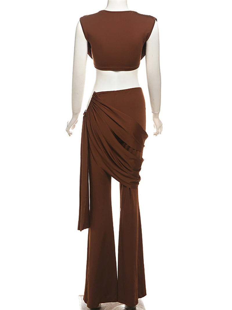 Elegant Crop Top and Package Hip Trousers Sets