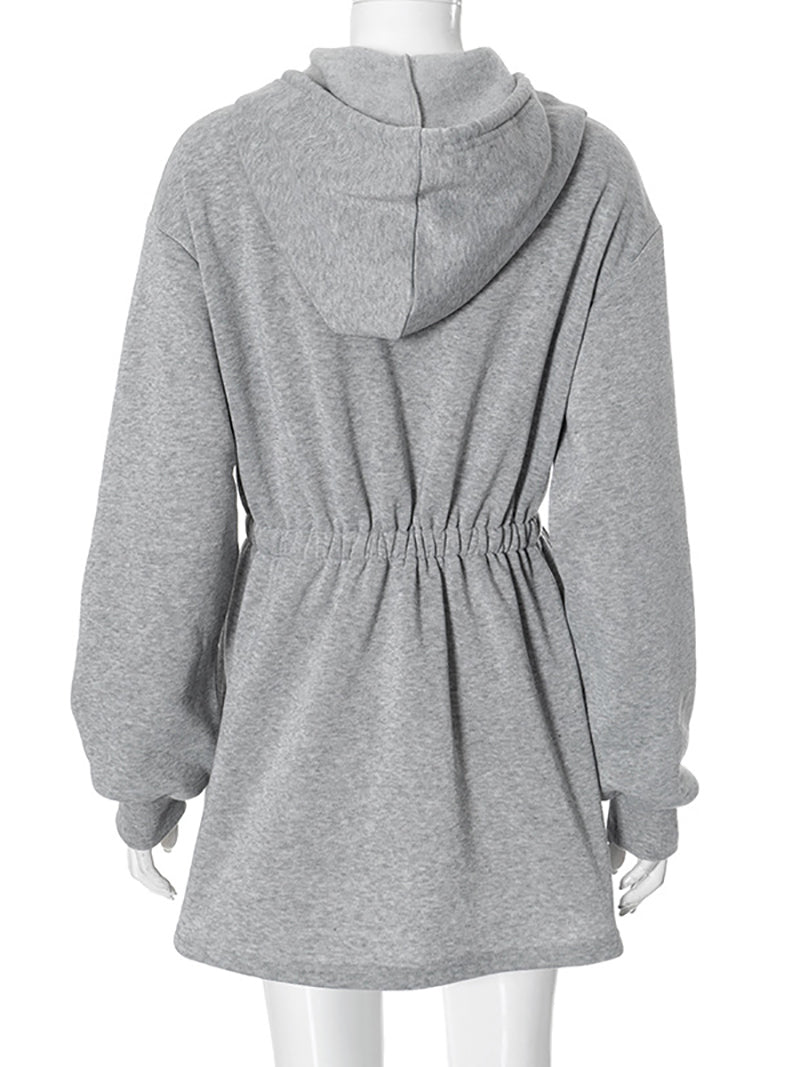 Casual Zipper Pocket Design Drawstring Hooded Dress