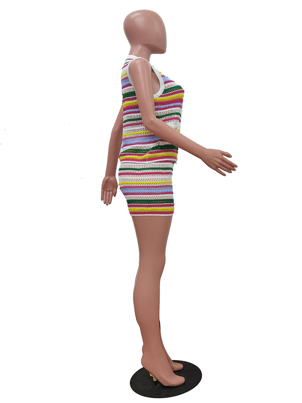 Casual Colorblock Striped Knit Sleeveless Shorts Sets