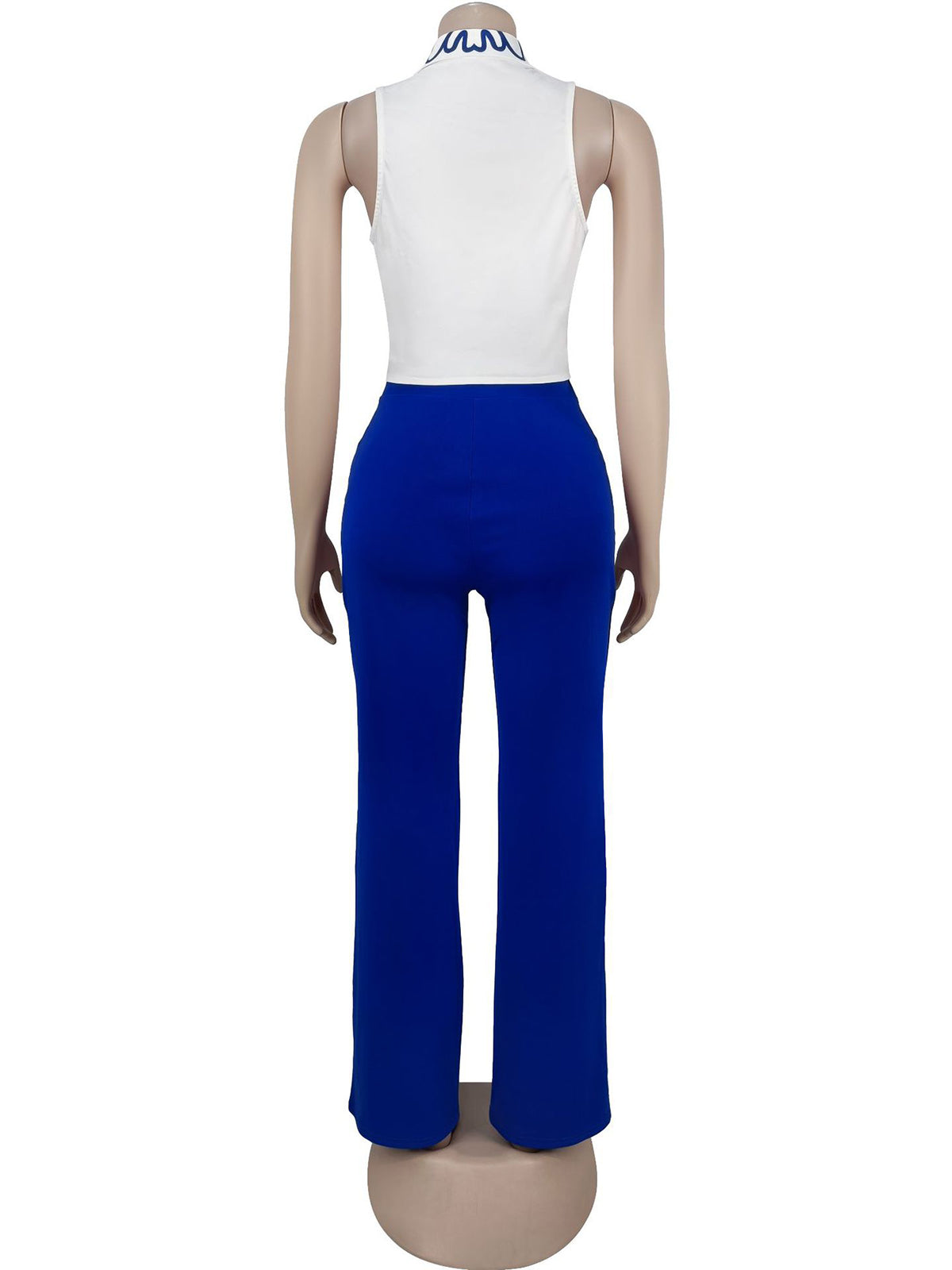 Print Turndown Collar Sleeveless Straight Pants Set