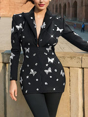 Sparkly Lapel Zip Up Butterfly Sequin Blazer