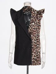 Denim Leopard Deconstruct Ruffle Suit Vest