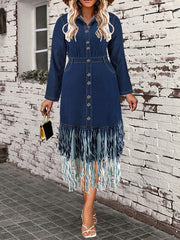 Plus Size Lapel Single breasted Tassels Denim Dress