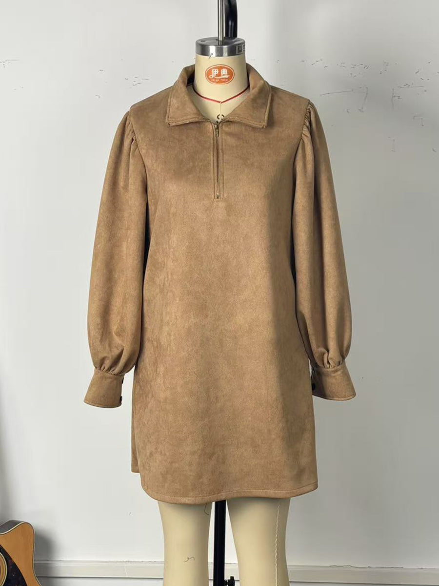 Fashion Loose Zipper Turtleneck Mini Dress