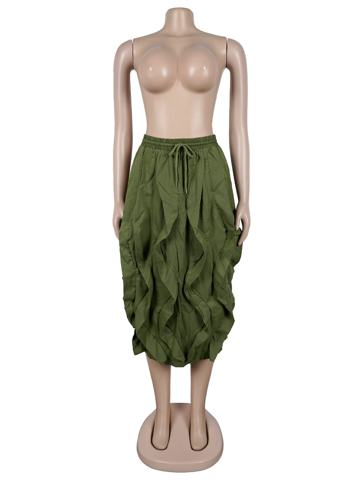 Casual Drawstring Waist Ruffle Parachute Skirt