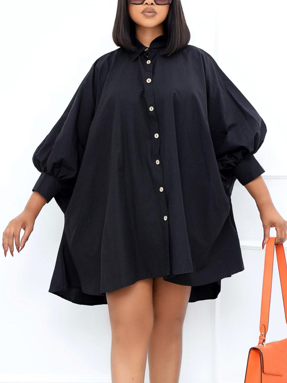 Elegant Bubble Sleeves Loose Shirt Dress