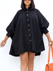 Elegant Bubble Sleeves Loose Shirt Dress