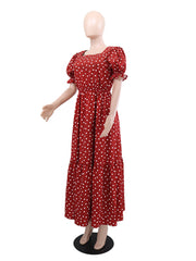 Fashion Puff Sleeve Polka Dot Print Ruffle Dress