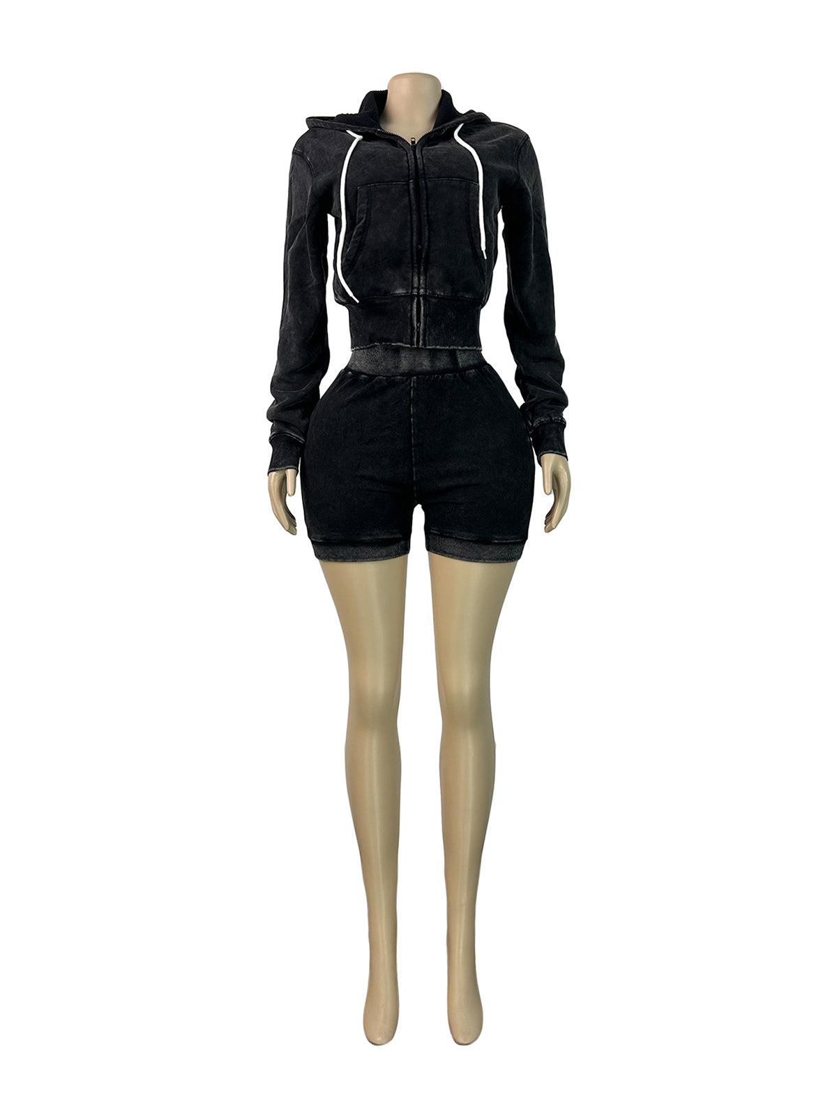 Casual Zip-Up Hooded Top And Shorts Sports Sets