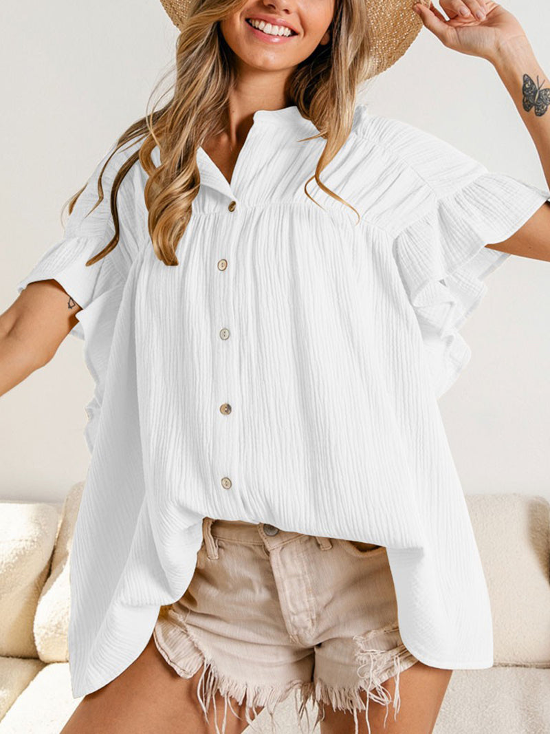 Fashion Short Sleeve Loose Pleat Top T-shirt