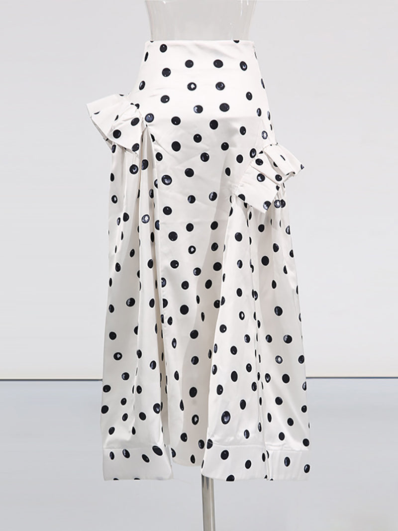 Fashion Ruffle Patchwork Polka Dot High Waist Skirt