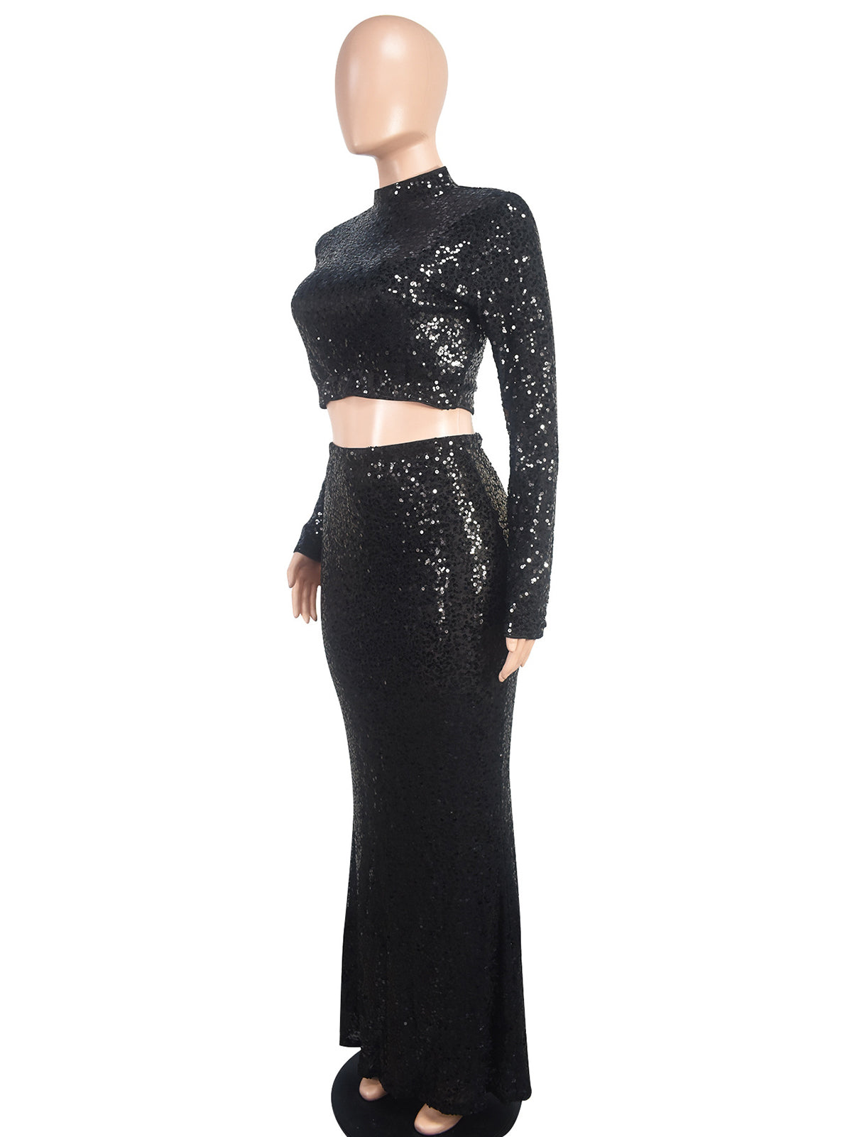 Sequin Crop Top And Maxi Skirt Nightclub Set