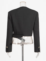 Asymmetry Side Buckle Bevel Edge Solid Blazer