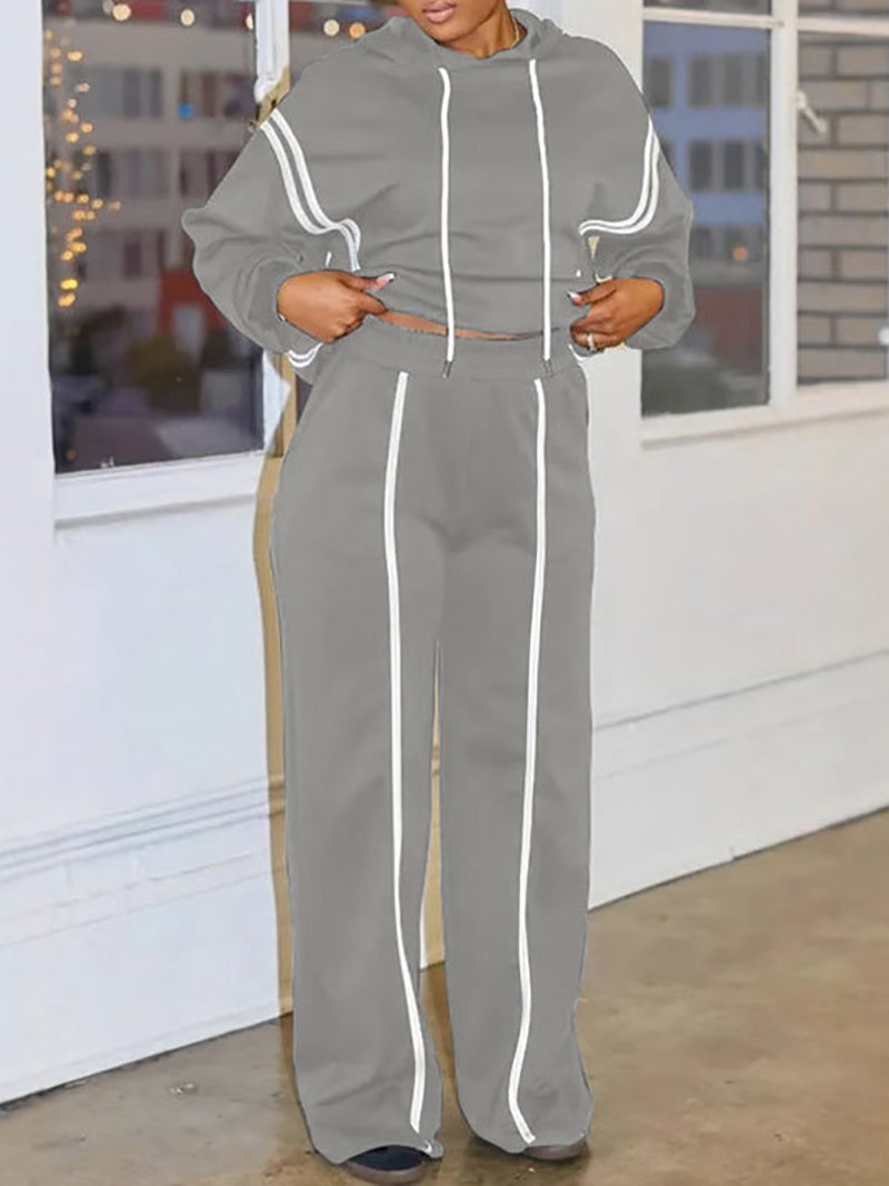 Casual Striped Hoodie Trousers Sports Suit