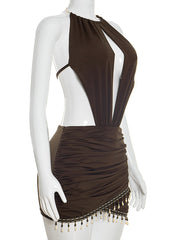 Sexy Hollow Halter Backless Bodycon Mini Dress