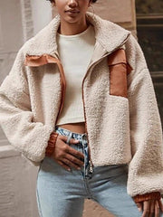 Fashion PU Leather Patchwork Cardigan Jacket