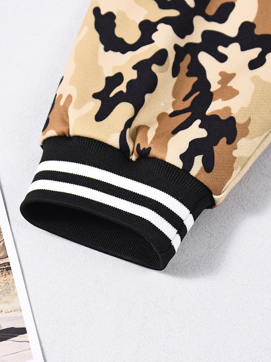 Casual Camouflage Patchwork Varsity Jacket