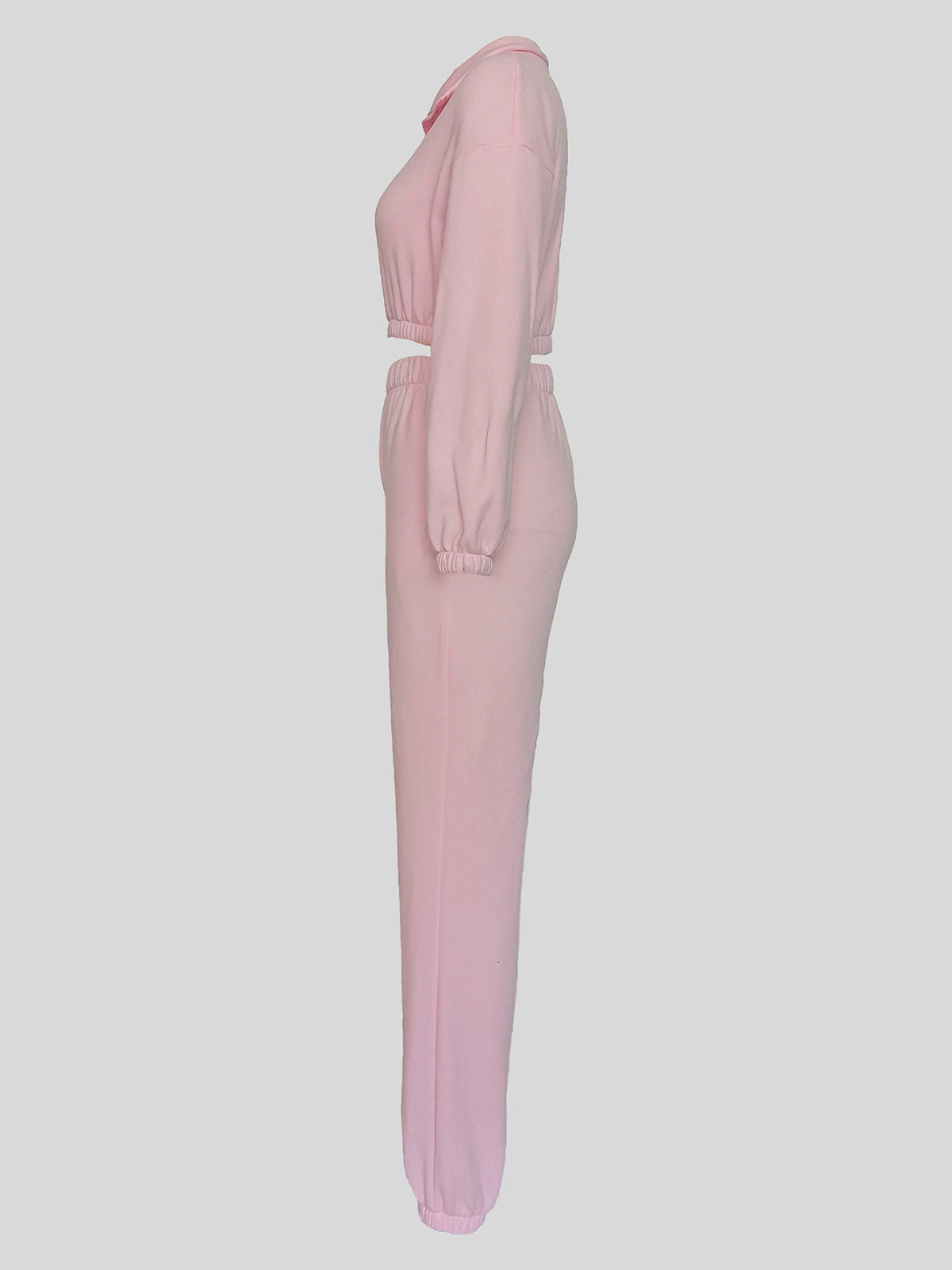 Zipper Collar Crop Top And Trousers Casual Set
