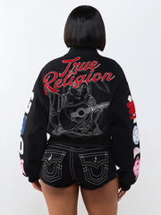 Ribbed Wool Zip Varsity Jacket