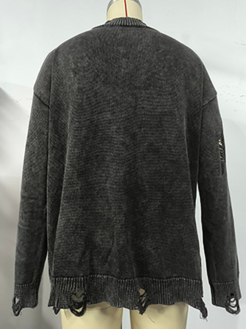 Solid Knit Button Frayed Cardigan