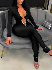 Sexy Deep V Cut Out Bodycon Jumpsuit