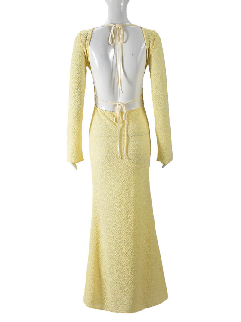 Sexy Backless Bell Sleeve Bodycon Maxi Dress