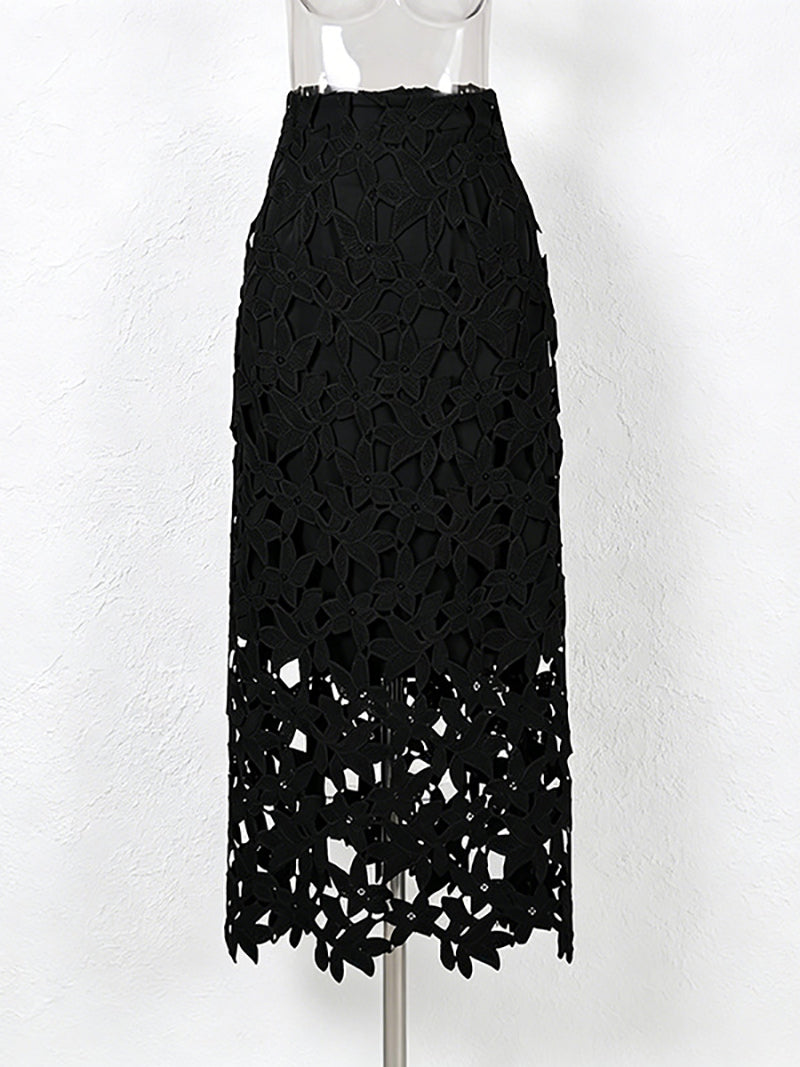 Hollow-Out Minimalist Casual Daily Long Skirt