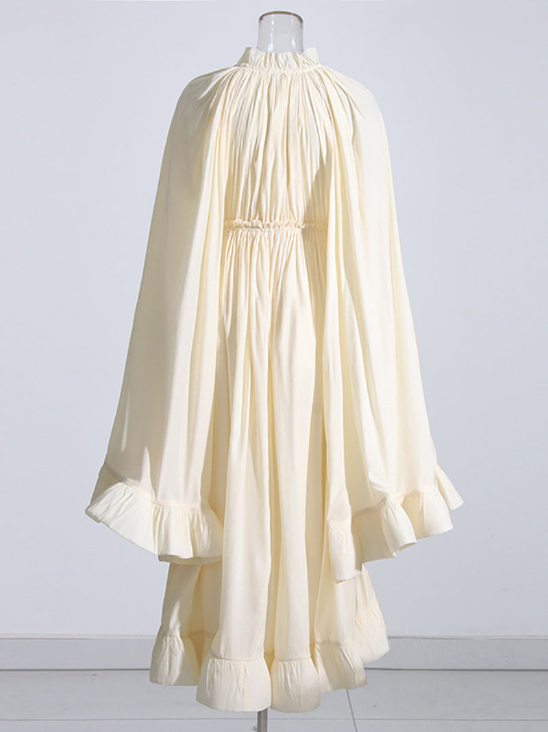 Fashion Cloak Sleeve Ruffles Pleated Long Dress