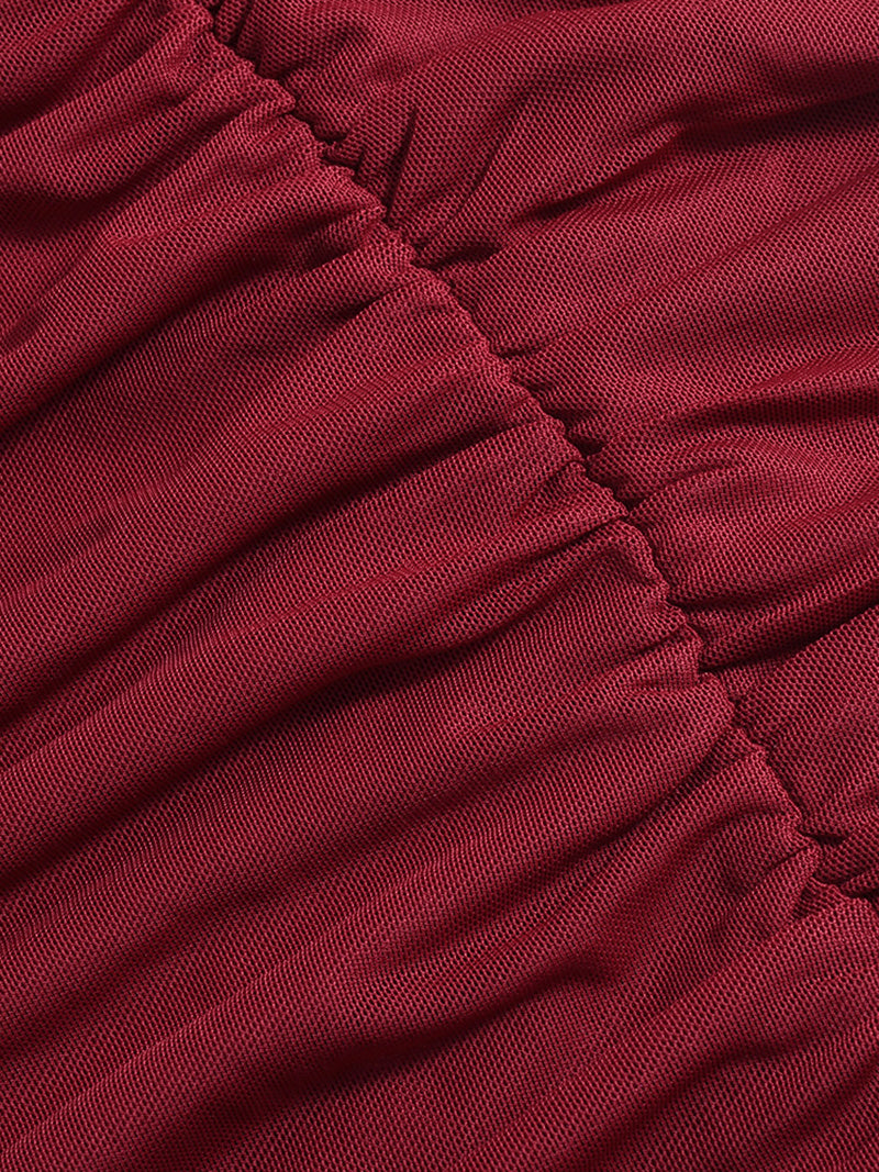 Fashion Ruched Mesh Strapless Maxi Dress