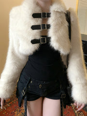 Fashion Faux Fur Long Sleeve Cardigan Cropped Coat